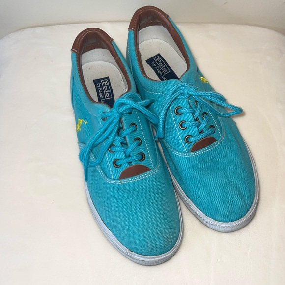 Y2K Polo Ralph Lauren Aqua Canvas Sneakers | Women’s Size 6 - Picture 2 of 12